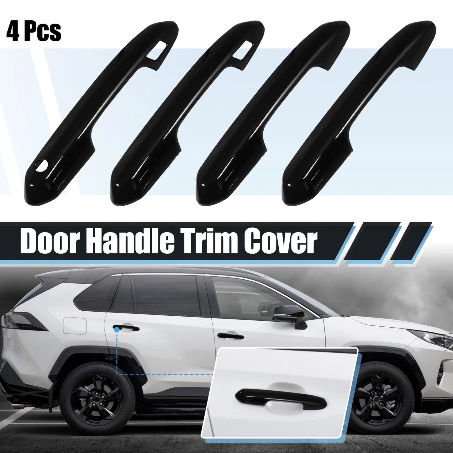 4 x Car Side Door Handle Cover Trim for Toyota Highlander RAV4 (2019-2021) Black