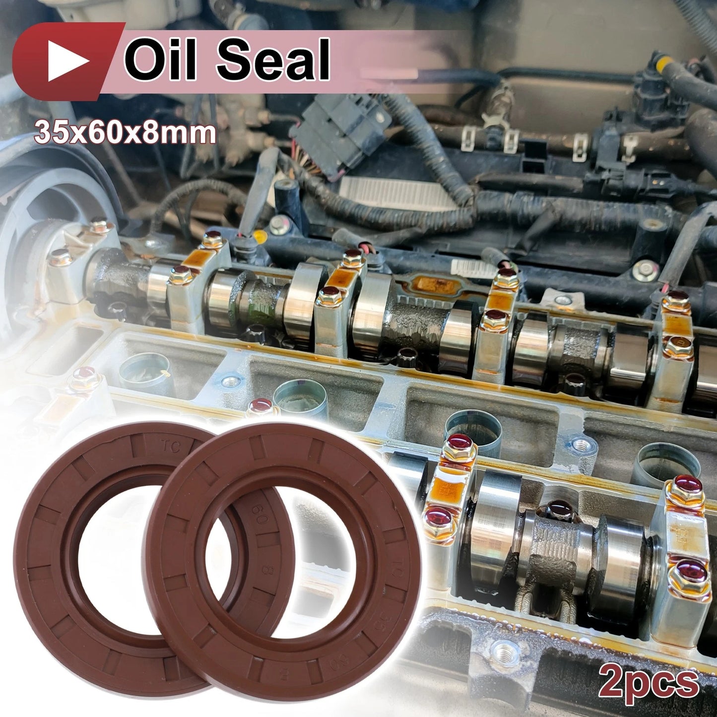 Oil Seal 35x60x8mm Brown 2 x Seal Ring FKM Rubber for Automotive