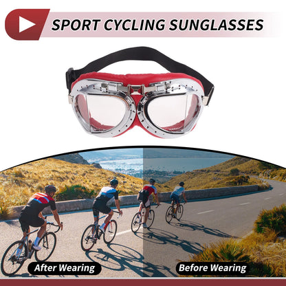 1 Pc Motorcycle Riding Goggles Clear Lens Red Silver Tone Frame PC PU Sponge