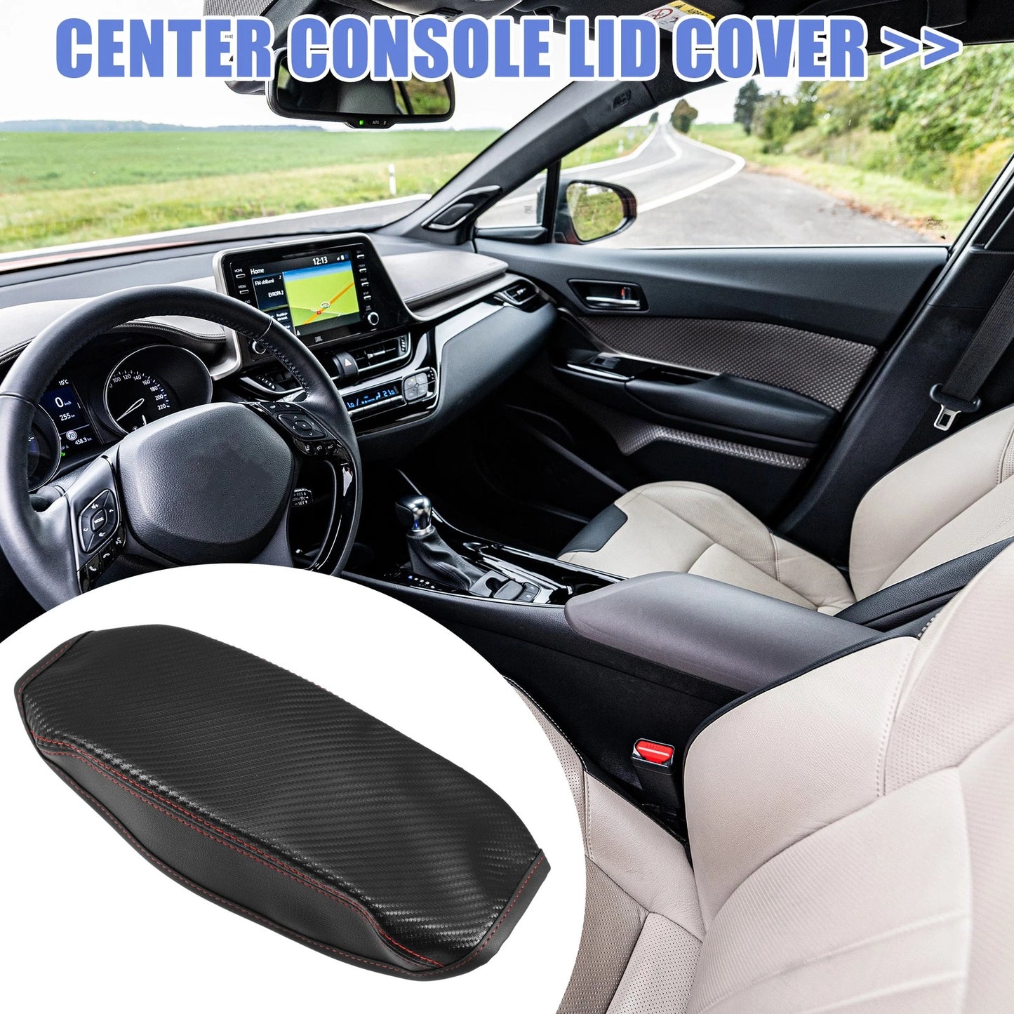 Center Console Armrest Box Cover for Ford with Carbon Fiber Pattern (No Year)