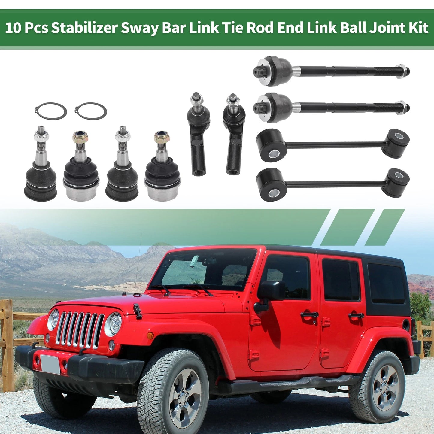 10 x Suspension Kit Tie Rod Ends Sway Bar Links for Jeep (2007-2018)