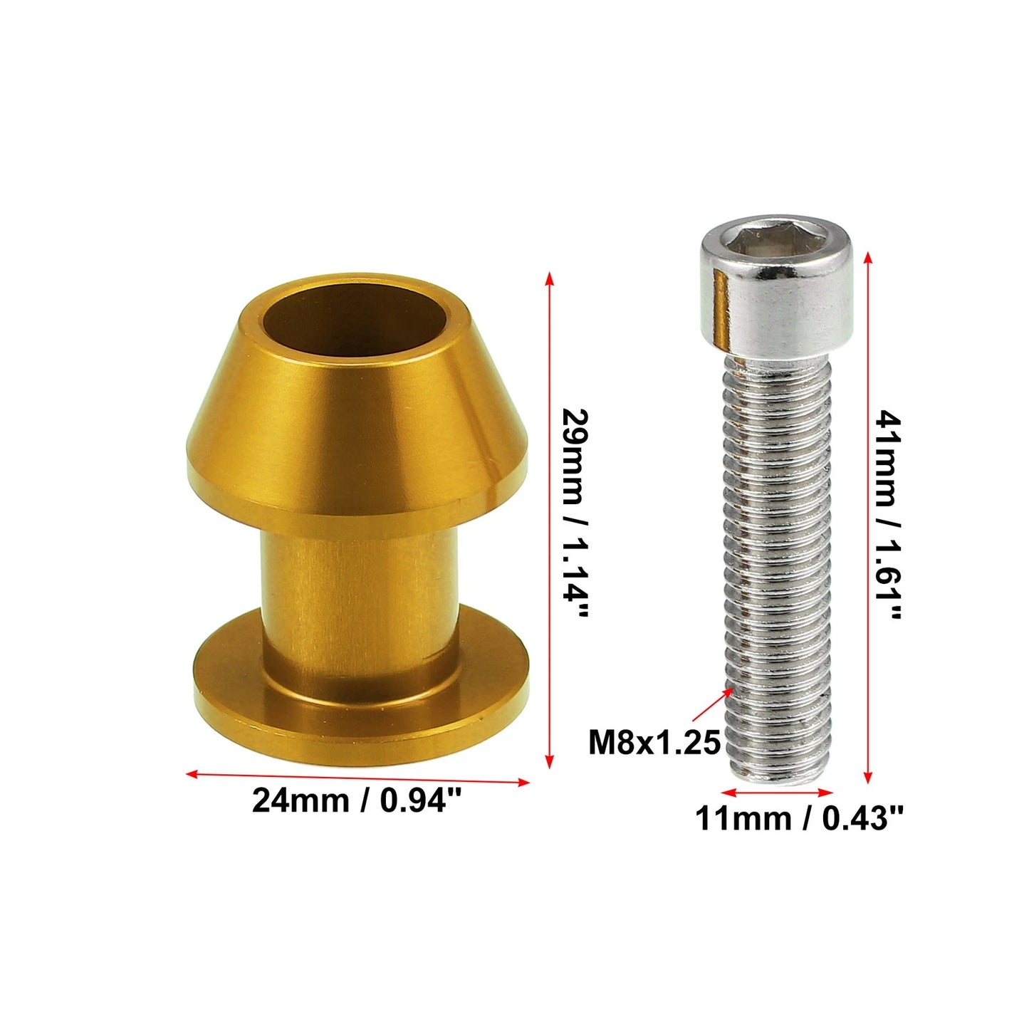 8mm M8x1.25 Gold Tone Motorcycle Swing Arm Spools for Honda