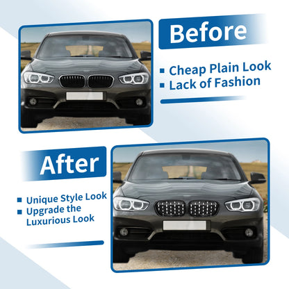 Front Upper Bumper Grille for BMW 1 Series (2012-2019) - Chrome Silver Tone