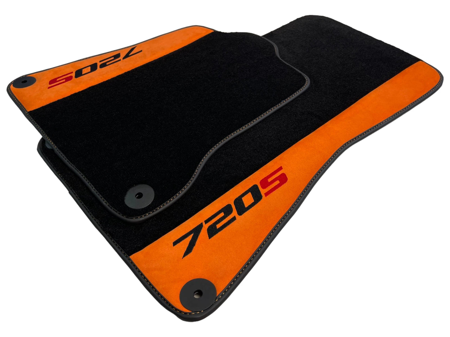 Floor Mats for McLaren 720S 2017-2022 Black Tailored Carpets with Orange Alcantara