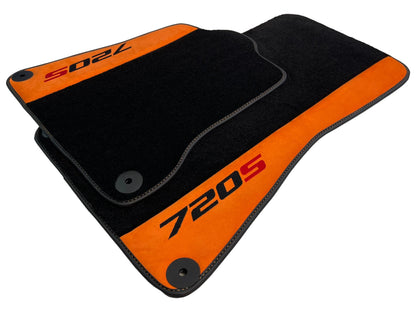 Floor Mats for McLaren 720S 2017-2022 Black Tailored Carpets with Orange Alcantara