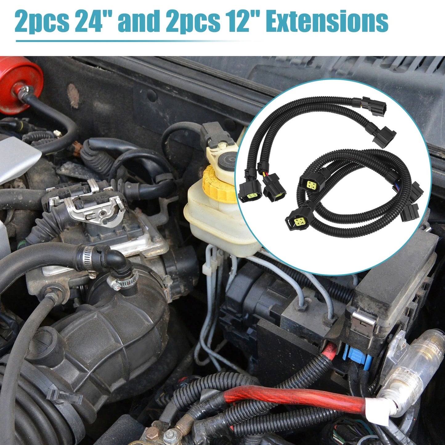 12" & 24" Oxygen Sensor Extension Harness 2Pcs for Jeep Wrangler (2001-2019)