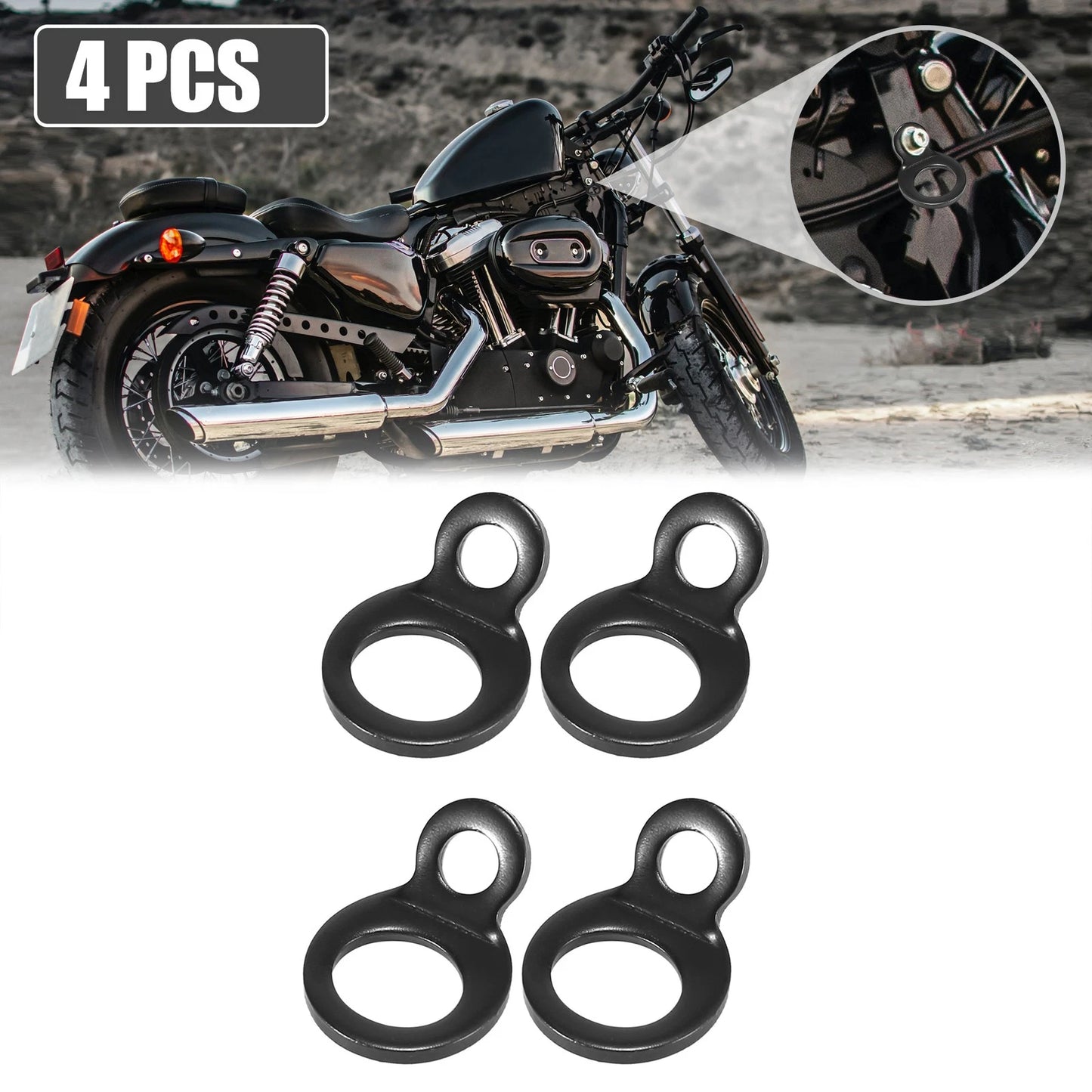 4pcs Stainless Steel Tie Down Anchor Hooks Strap Rings for Motorcycle Black