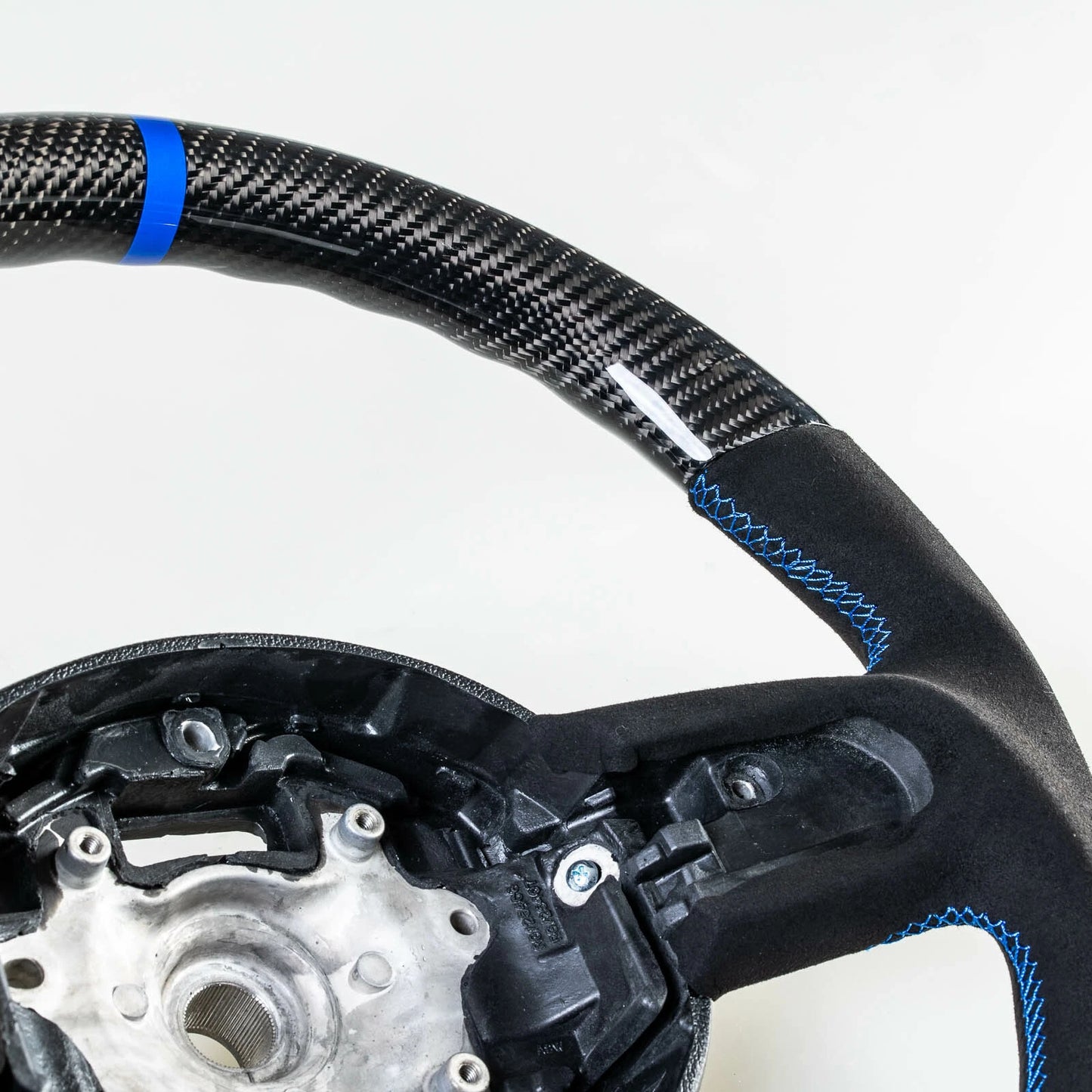 Flat Bottom Carbon Suede Blue Steering Wheel for Mini R55 R56 R57 R58 R60 R61 (2006-2019)
