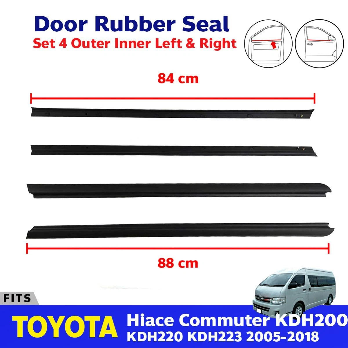 Weatherstrip Door Belt Outer Set 4 Fits Toyota Hiace Commuter KDH200 2005-18 D05