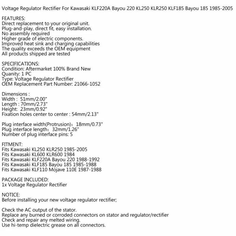 Voltage Regulator for Kawasaki KL250 KLR250 KLR600 (1984-2005)
