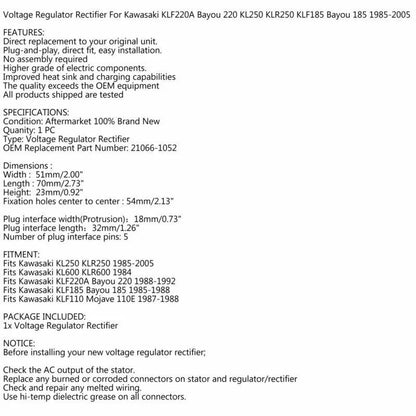 Voltage Regulator for Kawasaki KL250 KLR250 KLR600 (1984-2005)