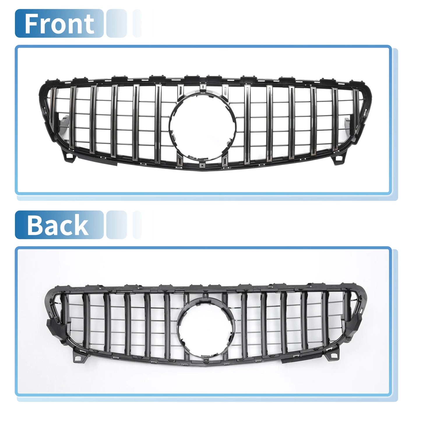 Front Upper Bumper Grille for Mercedes-Benz A-Class Chrome Silver (2013-2020)