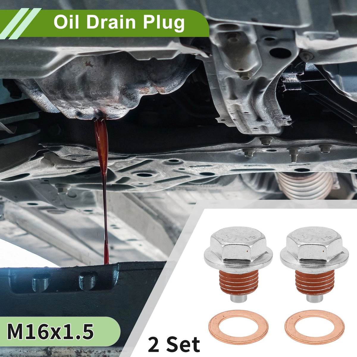 2 x M16x1.5 Copper Oil Drain Plug with Gasket for Car Motorcycle