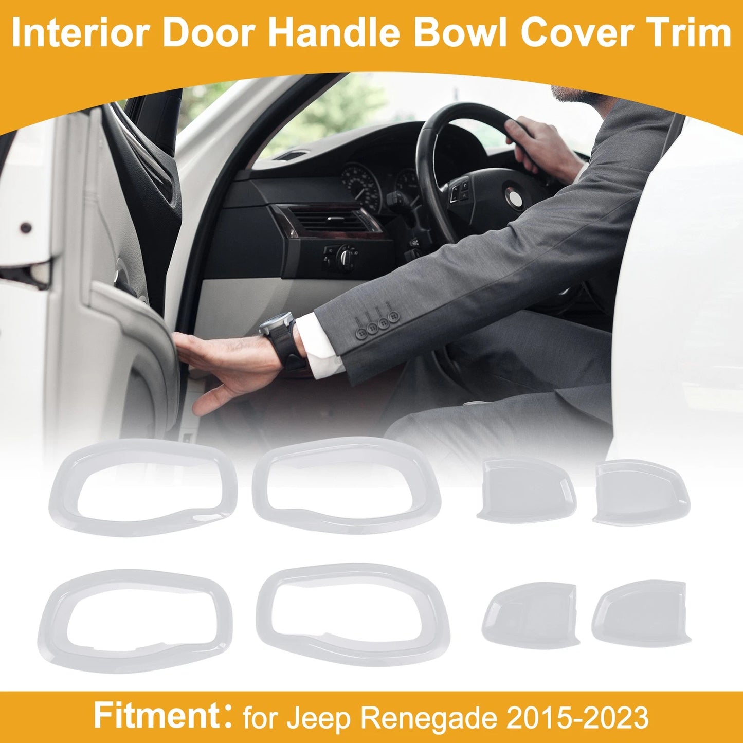 4 x White ABS Interior Door Handle Bowl Cover Trim for Jeep Renegade (2015-2023)