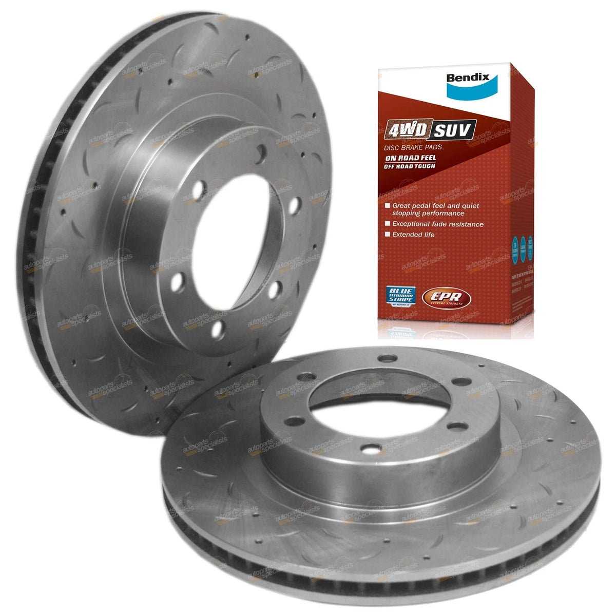 Front Slotted Disc Brake Rotors + Pads for Toyota Prado (1996-2002)