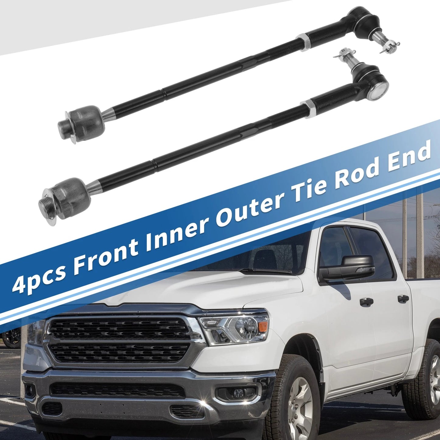 4x Front Inner Outer Tie Rod End Link for Dodge Ram 1500 (2011-2015)