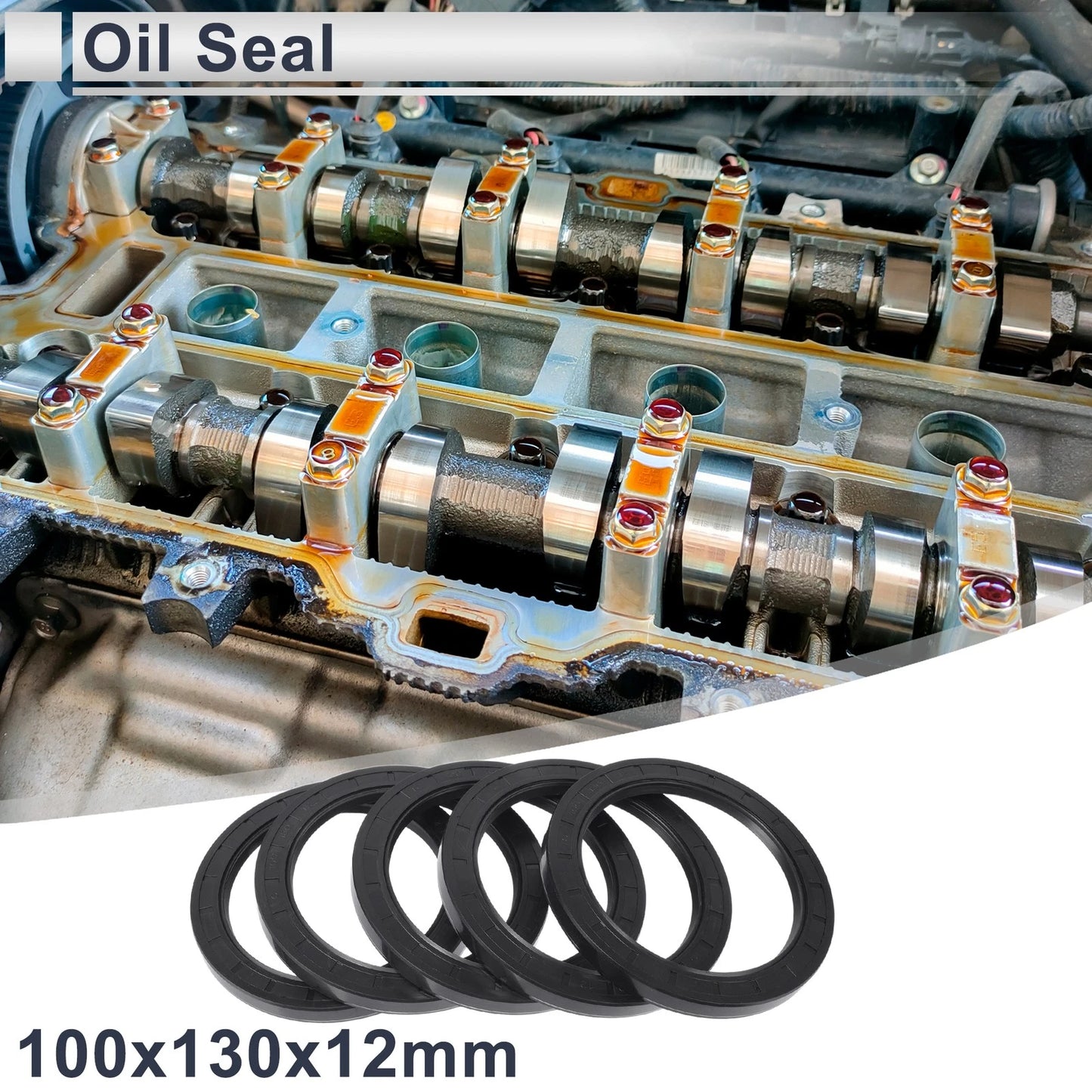 Oil Seal 100x130x12mm NBR Rubber Rotary Shaft Seal Black 5 Pcs