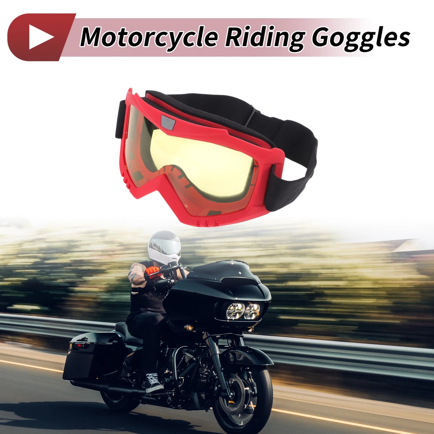 1 Pc Motorcycle Riding Goggles Yellow Lens Red Frame PC Cycling Sunglasses