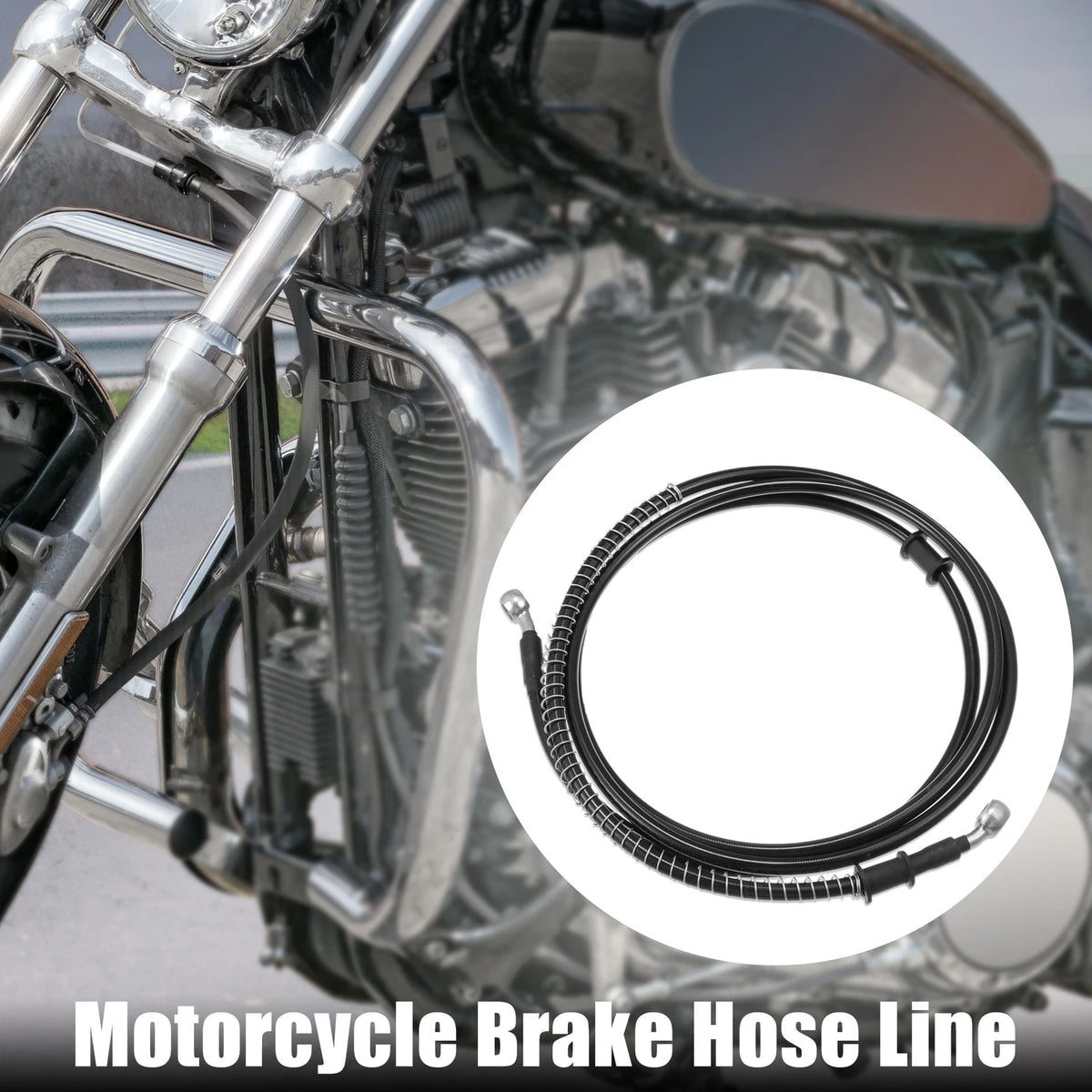 Brake Line Oil Hose Pipe with Spring Protection 220cm Black 1 Set for Motorcycle