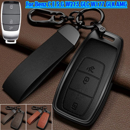 Zinc Alloy Leather Car Key Fob Case Cover for Benz C E S G W213 GLC W177 GLK AMG