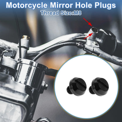 2 x Right Hand M8x1.25 Mirror Hole Plugs & Screws Black for Motorcycle
