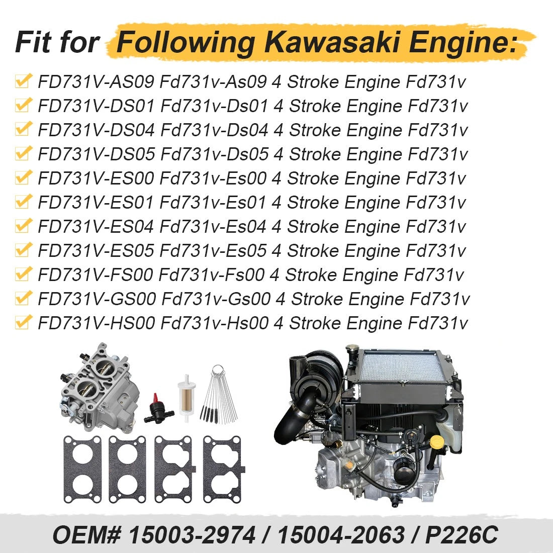 Carburetor for Kawasaki FD731V 4-stroke Engine with Gaskets
