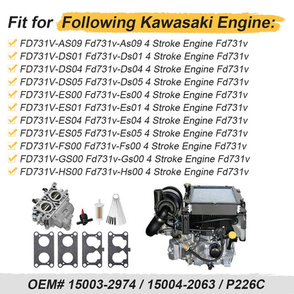 Carburetor for Kawasaki FD731V 4-stroke Engine with Gaskets