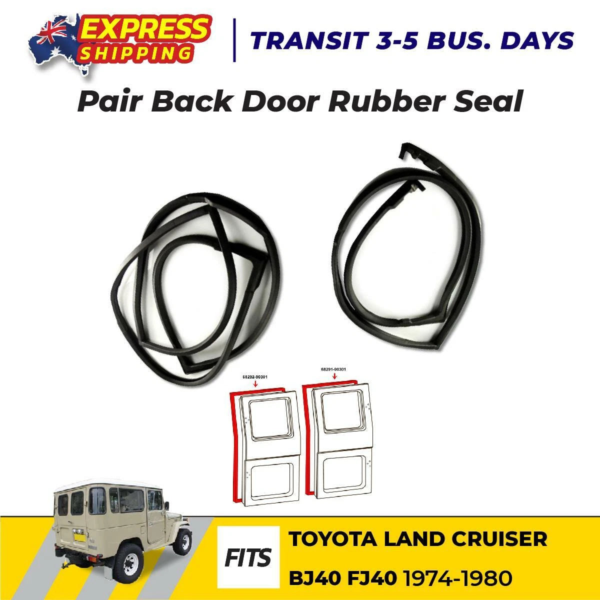 Weatherstrip Rear Door Rubber Seal Pair Fits 1976-1980 Toyota Land Cruiser FJ40