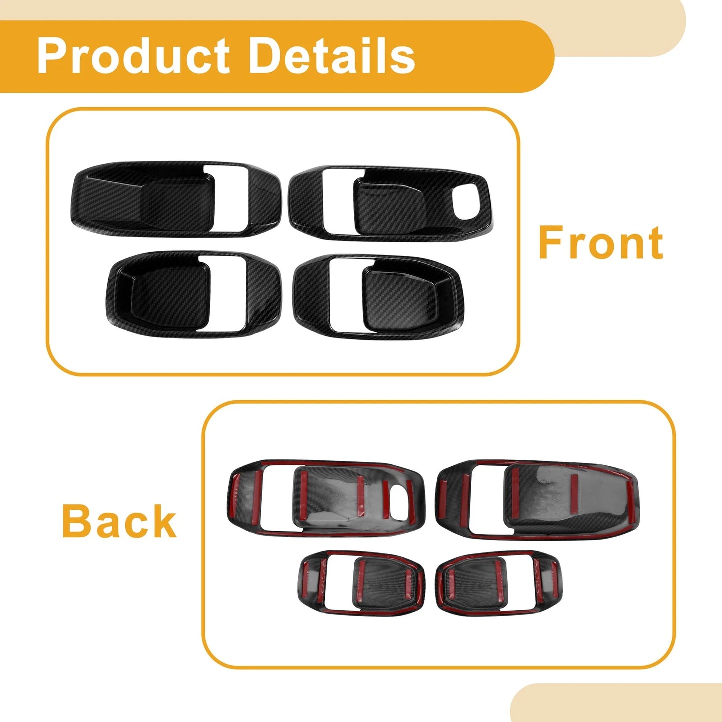4 x Interior Door Handle Bowl Cover Trim for Jeep Wrangler Gladiator JT (2018-2023)