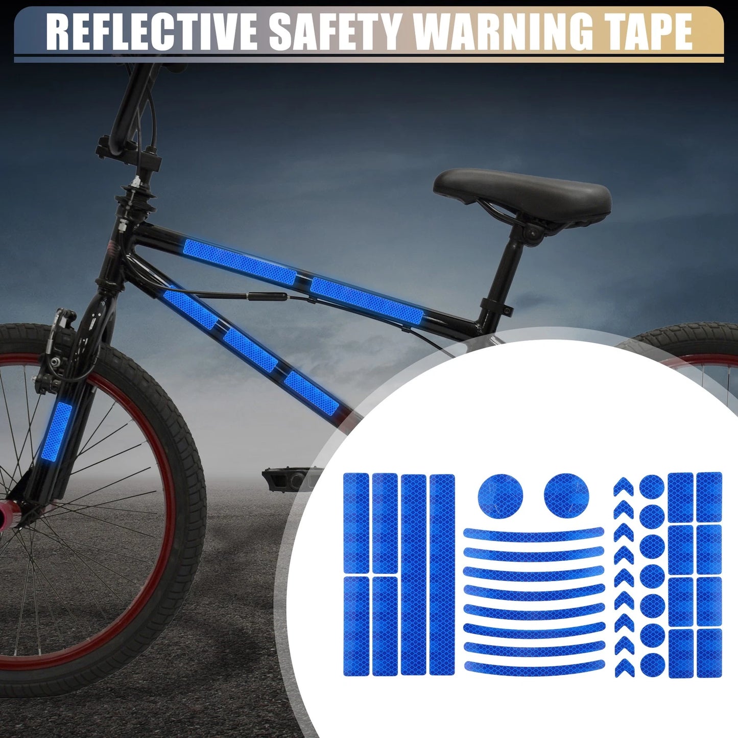 42pcs Reflective Safety Warning Tape Blue for Bike Motorcycles