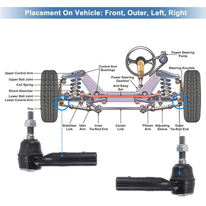 Front Outer Tie Rod End Links for Dodge Dakota (2000-2004)