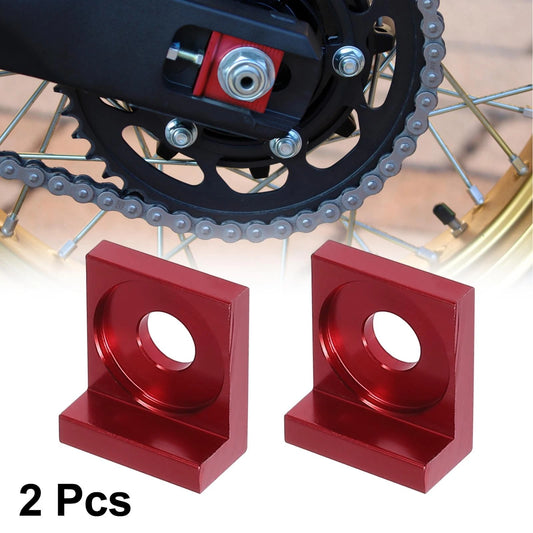 Chain Adjuster Block Tensioner / 12mm Hole Dia / 2 x Red Metal for Motorcycle