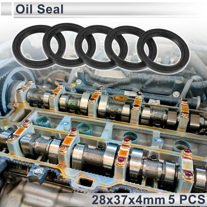 Oil Seal 28x37x4mm Rotary Shaft Seal TC Ring Nitrile Rubber Black 5 Pcs