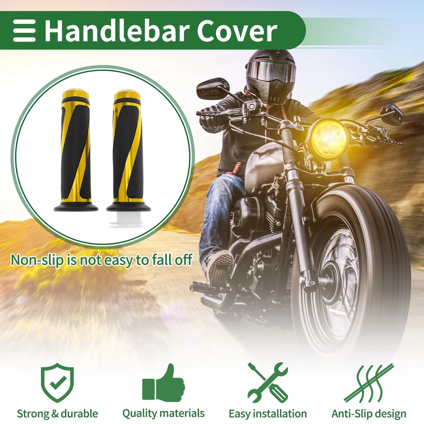 7/8 22mm Grips Cover Aluminum Alloy Rubber Yellow for Motorcycle