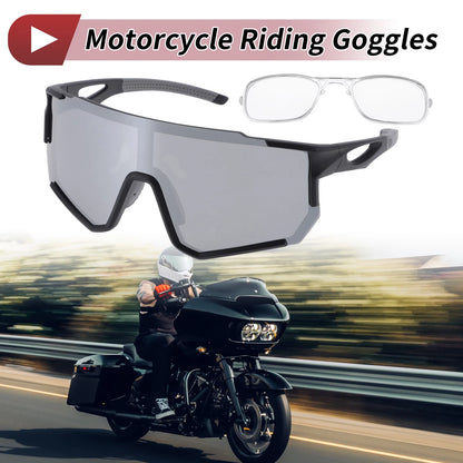 Goggles 1x Motorcycle Riding Silver Tone Gray Lens Black Frame PC Eyeglasses