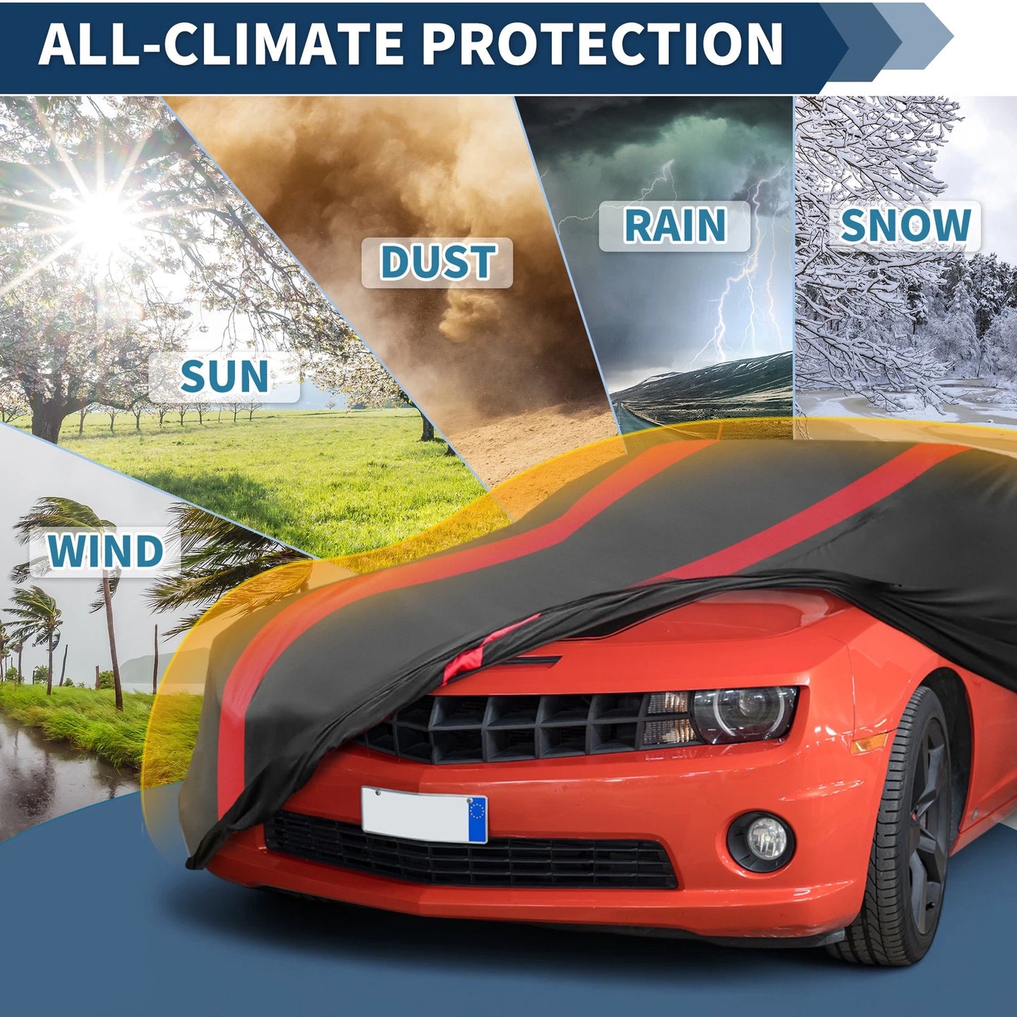 Car Cover Waterproof All Weather for Chevrolet Camaro Black Red Fabric