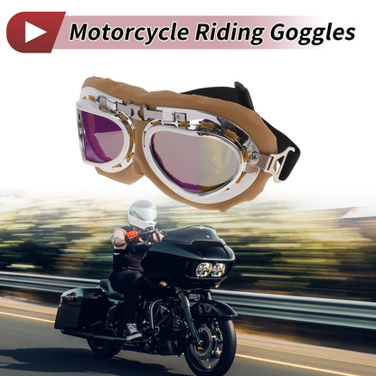 1 x Motorcycle Riding Goggles Colorful Lens Brown Frame PC PU Sponge