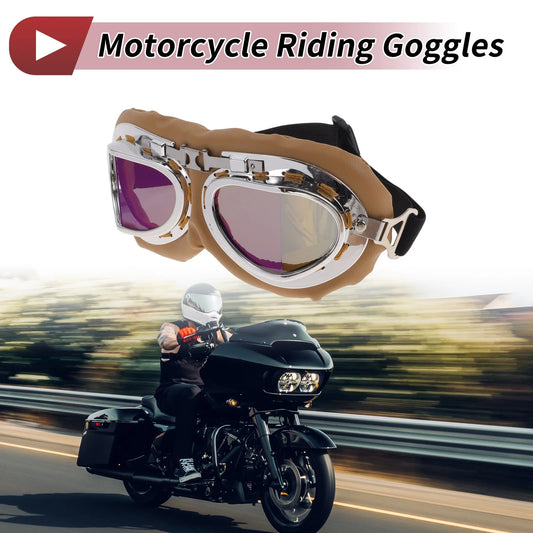 1 x Motorcycle Riding Goggles Colorful Lens Brown Frame PC PU Sponge