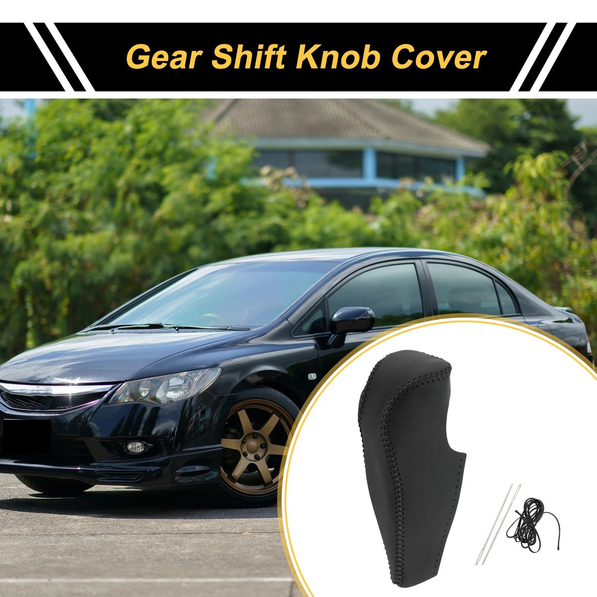 Car Gear Shift Knob Cover for Honda Civic (2006-2011) Black Faux Leather