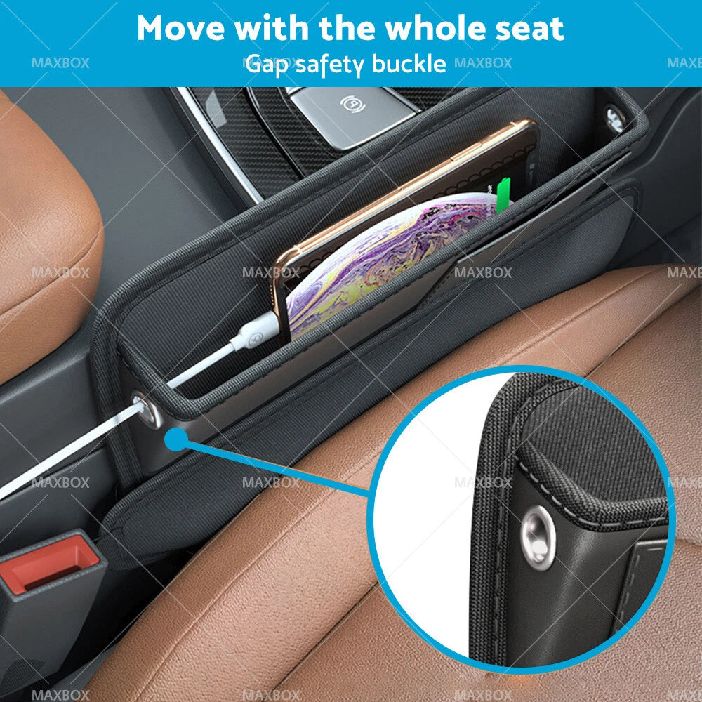 Car Seat Gap Storage Bag Organizer PU Leather with Charging Cable Hole