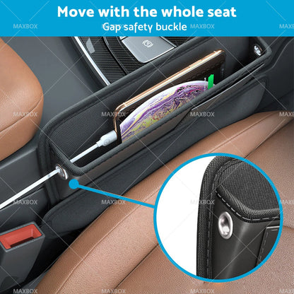 Car Seat Gap Storage Bag Organizer PU Leather with Charging Cable Hole
