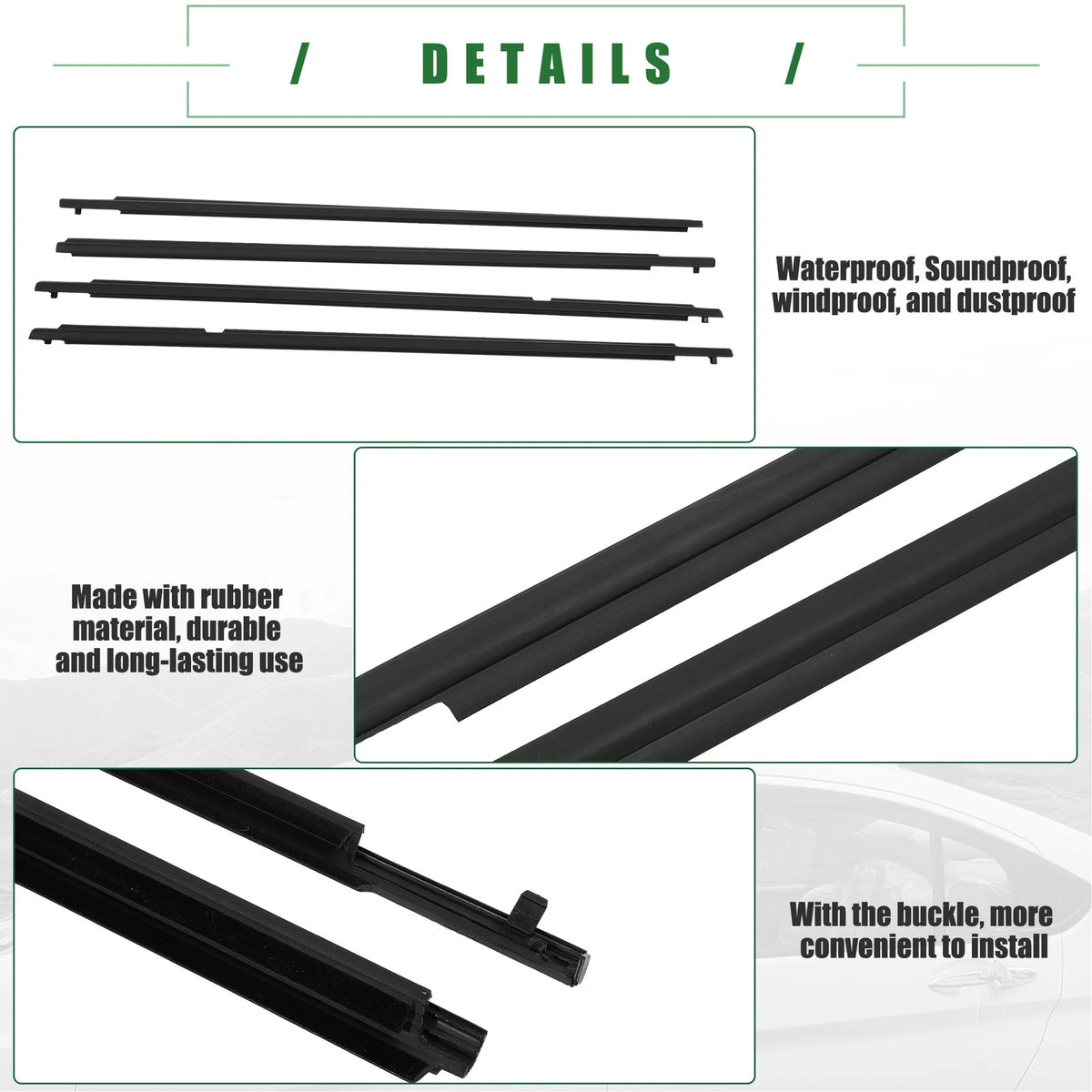 Weatherstrip Window Trim Seal Belt for Toyota  - 1 Set