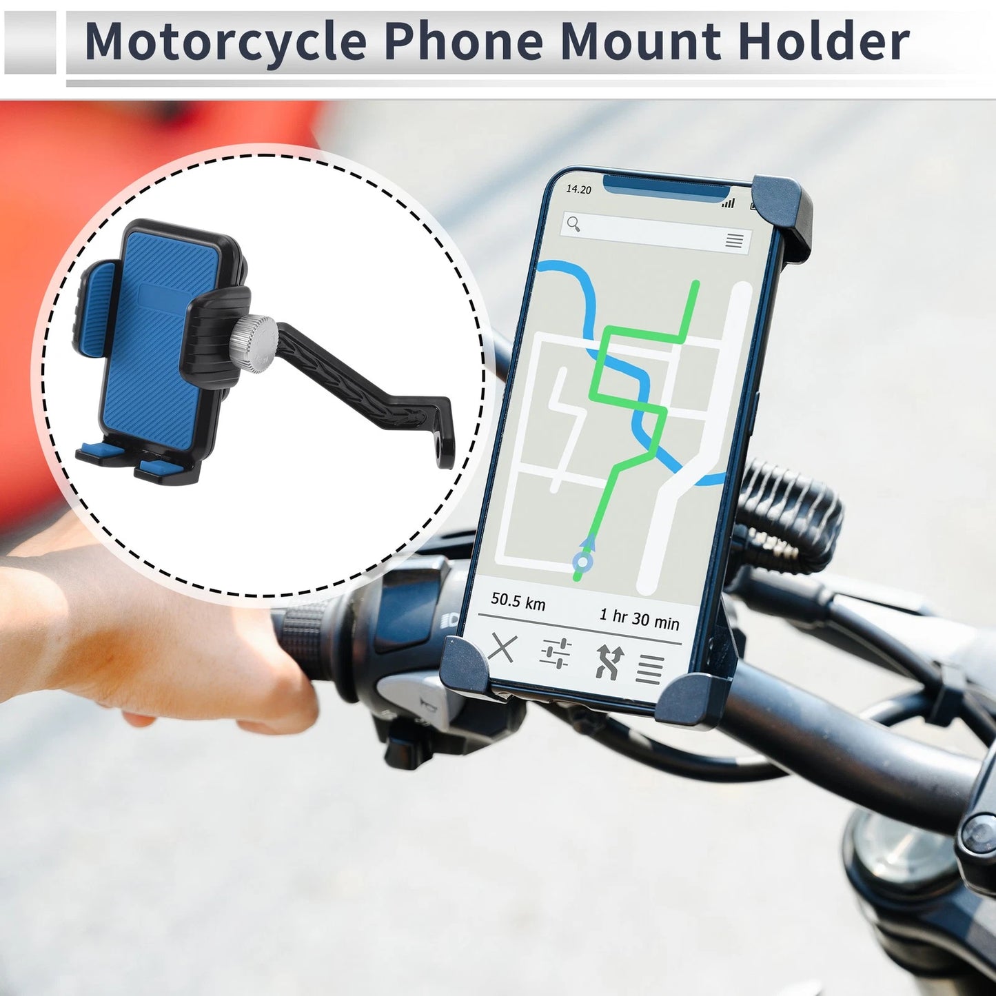 Motorcycle Phone Mount Holder 4.7-7.2in Rearview Mirror Mount Blue