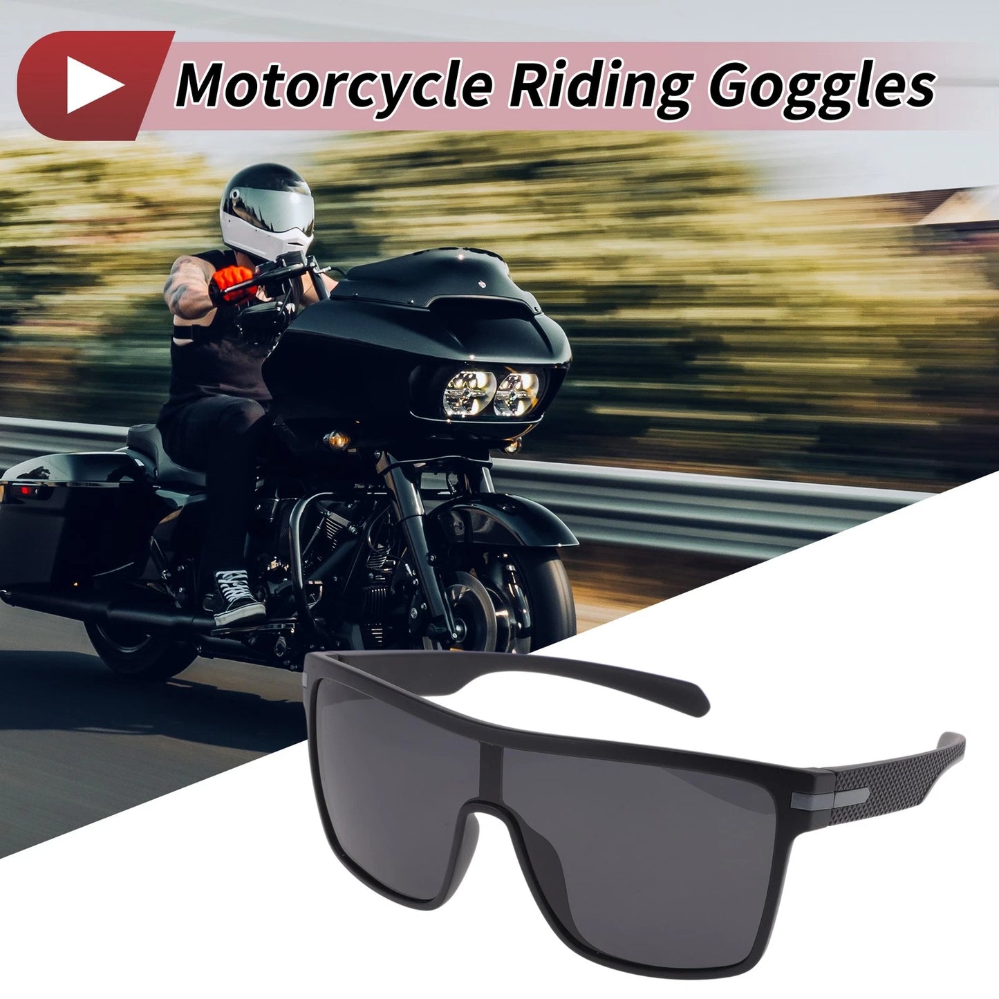 Motorcycle Riding Goggles Black Lens Black Gray Frame Tri-Acetyl Cellulos TR90
