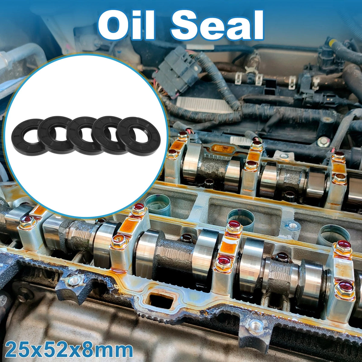 Oil Seal 25x52x8mm Rotary Seal Nitrile Rubber 5 Pcs for Make Model