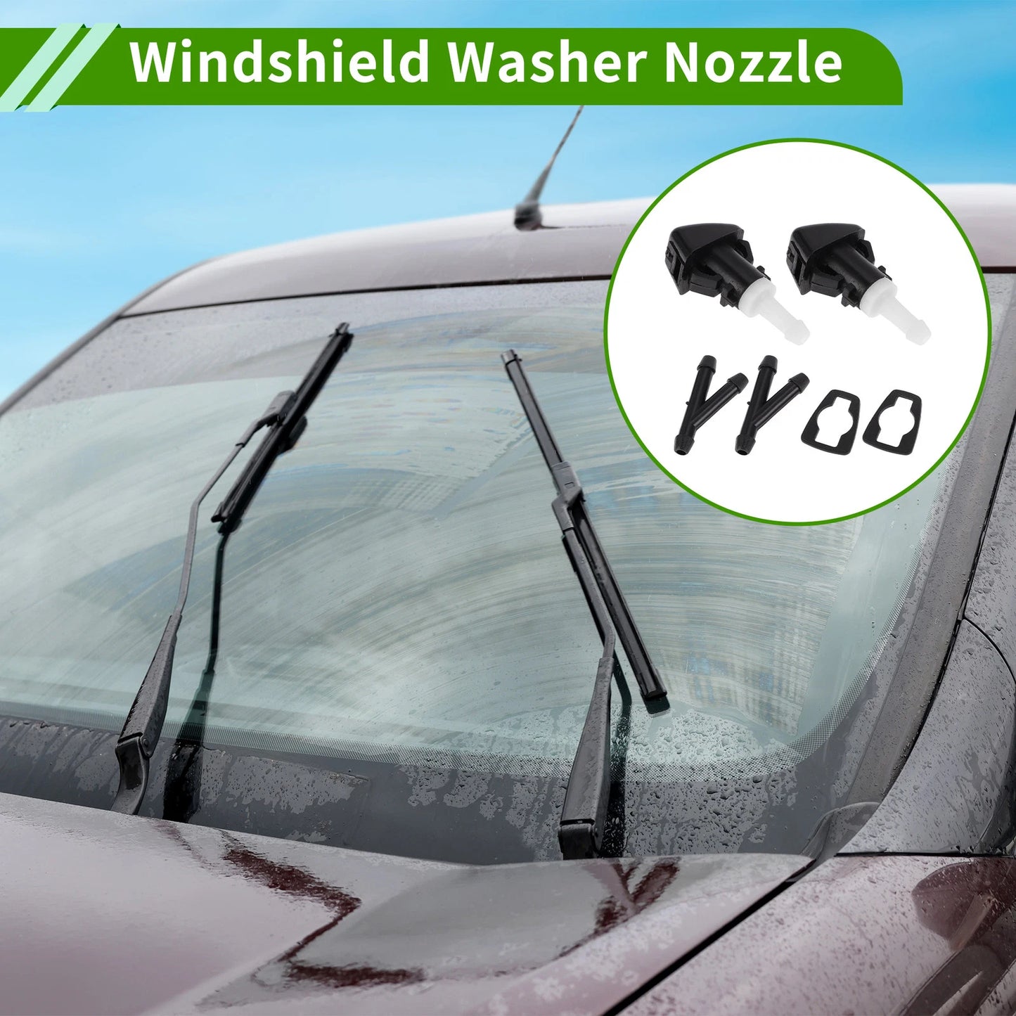 Windshield Washer Nozzle & 2 x Hose Connectors for Jeep (2008-2016)