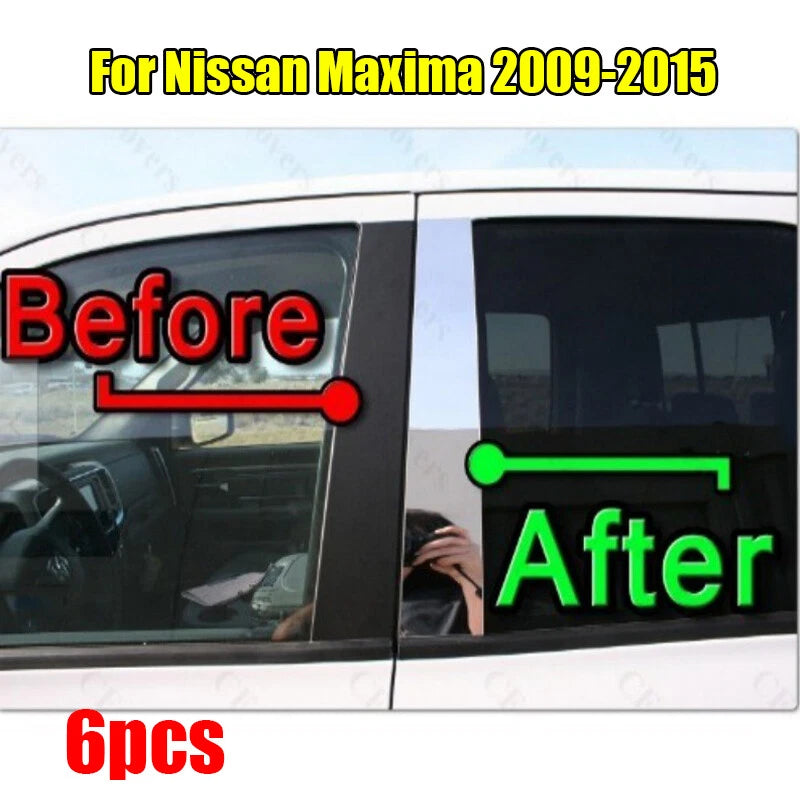 6PCS Chrome Pillar Trim Door Cover Mirrored Post for Nissan Maxima (2009–2015)