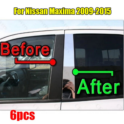 6PCS Chrome Pillar Trim Door Cover Mirrored Post for Nissan Maxima (2009–2015)