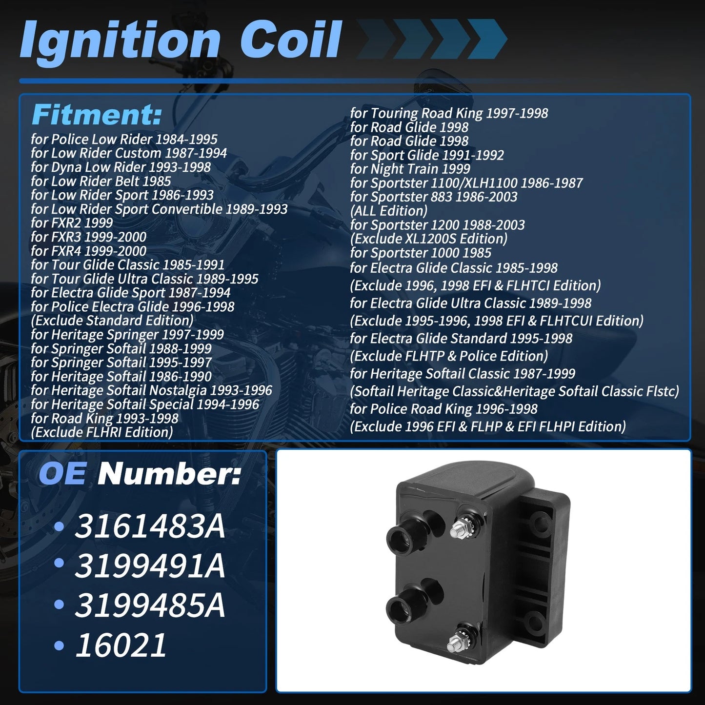 Ignition Coil for Harley Davidson Sportster 883 1000 1200 (1984–2003)