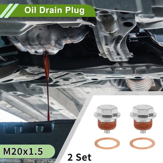 2 x Set M20x1.5 Copper Oil Drain Plug With Gasket for Car/Motorcycle Silver Red